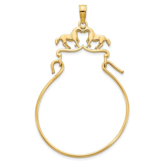 14k Yellow Gold Equestrian Horse Charm Holder Necklace Charm Pendant